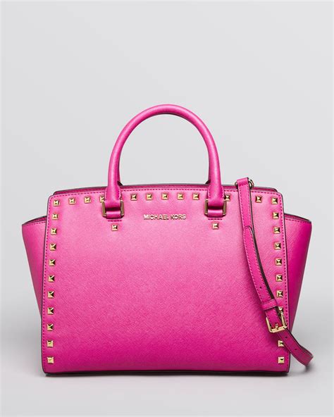 pink leather michael kors purse|Michael Kors pink studded purse.